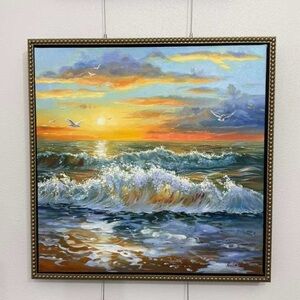 Framed Oil Painting “Where the horizon sleeps ” By Nuri Alieva , ocean Artwork